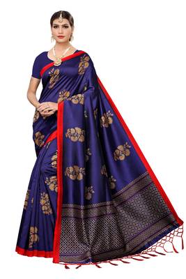 Salwar Studio Women's Purple & Red Art Silk Printed Saree with Blouse Piece 1