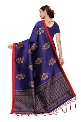 Salwar Studio Women's Purple & Red Art Silk Printed Saree with Blouse Piece 2