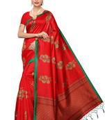 Salwar Studio Women's Red & Green Art Silk Printed Saree with Blouse Piece