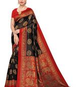 Salwar Studio Women's Black & Red Art Silk Printed Saree with Blouse Piece