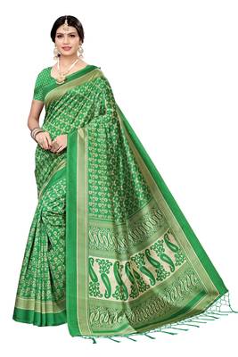 Salwar Studio Women's Green Art Silk Printed Saree with Blouse Piece 1
