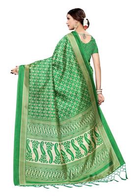 Salwar Studio Women's Green Art Silk Printed Saree with Blouse Piece 2