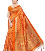 Salwar Studio Women's Orange Art Silk Printed Saree with Blouse Piece