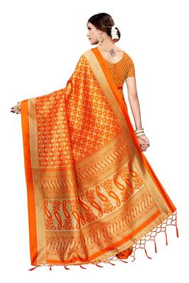 Salwar Studio Women's Orange Art Silk Printed Saree with Blouse Piece 2