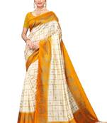 Salwar Studio Women's White & Mustard Art Silk Printed Saree with Blouse Piece