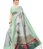 Salwar Studio Women's Grey & Pista Art Silk Printed Saree with Blouse Piece