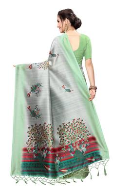 Salwar Studio Women's Grey & Pista Art Silk Printed Saree with Blouse Piece 2