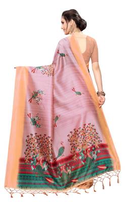 Salwar Studio Women's Pink & Peach Art Silk Printed Saree with Blouse Piece 2