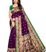 Salwar Studio Women's Purple & Green Art Silk Printed Saree with Blouse Piece