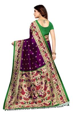 Salwar Studio Women's Purple & Green Art Silk Printed Saree with Blouse Piece 2
