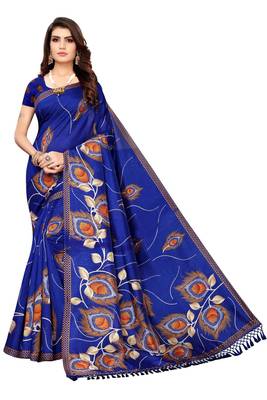 Salwar Studio Women's Blue Art Silk Printed Saree with Blouse Piece 1