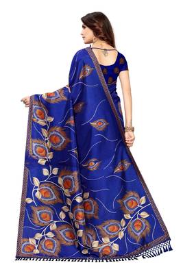 Salwar Studio Women's Blue Art Silk Printed Saree with Blouse Piece 2