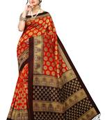 Salwar Studio Women's Orange & Black Art Silk Printed Saree with Blouse Piece