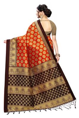 Salwar Studio Women's Orange & Black Art Silk Printed Saree with Blouse Piece 2