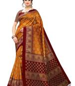 Salwar Studio Women's Orange & Maroon Art Silk Printed Saree with Blouse Piece