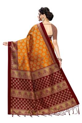Salwar Studio Women's Orange & Maroon Art Silk Printed Saree with Blouse Piece 2