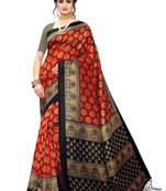 Salwar Studio Women's Red & Black Art Silk Printed Saree with Blouse Piece