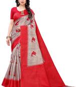 Salwar Studio Women's Grey & Red Khadi Printed Saree with Blouse Piece