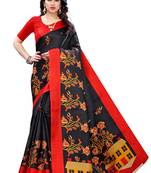 Salwar Studio Women's Black & Red Khadi Printed Saree with Blouse Piece