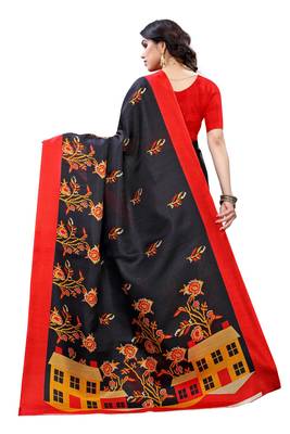 Salwar Studio Women's Black & Red Khadi Printed Saree with Blouse Piece 2