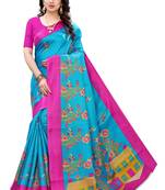 Salwar Studio Women's Blue & Pink Khadi Printed Saree with Blouse Piece