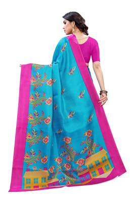 Salwar Studio Women's Blue & Pink Khadi Printed Saree with Blouse Piece 2