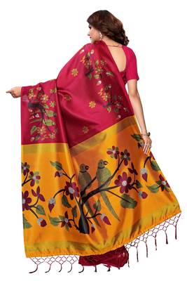 Salwar Studio Women's Maroon & Yellow Khadi Printed Saree with Blouse Piece 2
