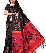Salwar Studio Women's Black & Red Khadi Printed Saree with Blouse Piece