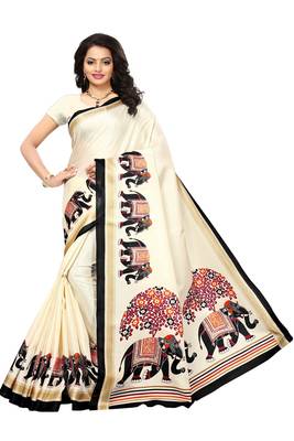 Salwar Studio Women's Off White & Black Khadi Printed Saree with Blouse Piece 1