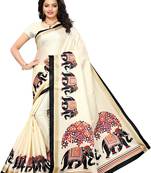 Salwar Studio Women's Off White & Black Khadi Printed Saree with Blouse Piece