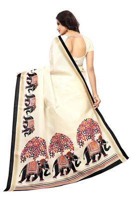 Salwar Studio Women's Off White & Black Khadi Printed Saree with Blouse Piece 2