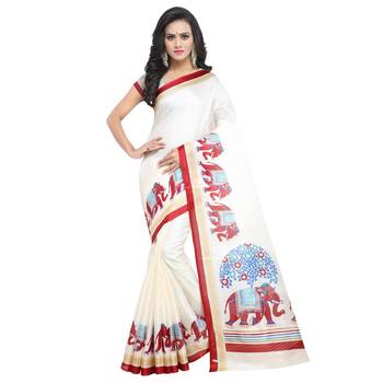 Salwar Studio Women's Off White & Red Khadi Printed Saree with Blouse Piece 1