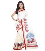 Salwar Studio Women's Off White & Red Khadi Printed Saree with Blouse Piece