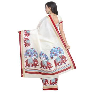 Salwar Studio Women's Off White & Red Khadi Printed Saree with Blouse Piece 2
