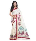 Salwar Studio Women's Off White & Pink Khadi Printed Saree with Blouse Piece