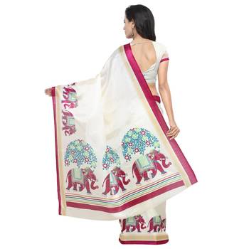 Salwar Studio Women's Off White & Pink Khadi Printed Saree with Blouse Piece 2