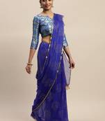 Blue printed chiffon saree with blouse
