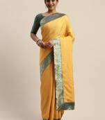 Yellow plain silk blend saree with blouse