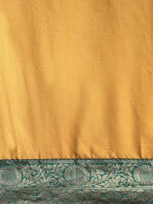 Yellow plain silk blend saree with blouse 5