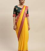 Yellow plain silk blend saree with blouse