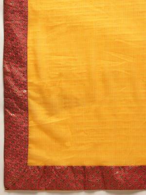 Yellow plain silk blend saree with blouse 3