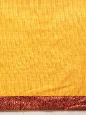 Yellow plain silk blend saree with blouse 4
