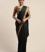 Turquoise plain silk blend saree with blouse