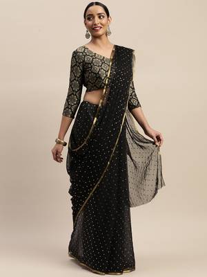 Black printed chiffon saree with blouse 1