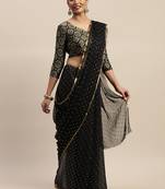 Black printed chiffon saree with blouse