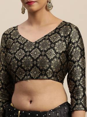 Black printed chiffon saree with blouse 4