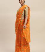 Orange printed chiffon saree with blouse