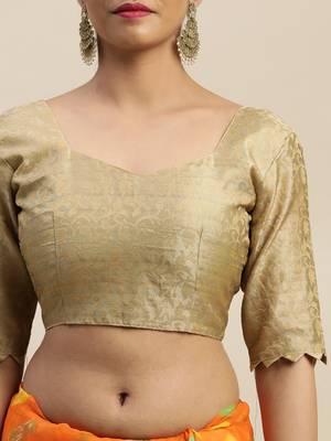 Orange printed chiffon saree with blouse 3