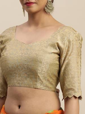 Orange printed chiffon saree with blouse 4