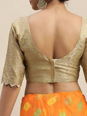 Orange printed chiffon saree with blouse 5